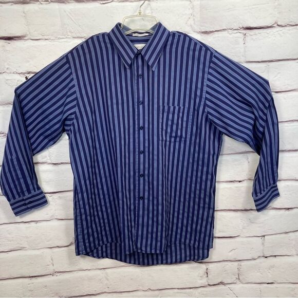 Van Heusen Mens Blue Striped Broadcloth Button Up Long Sleeve Shirt w/Pocket XL - Picture 1 of 10